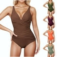 thumbnail image 7 of Xfvqtps One Piece Swimsuit for Women V Neck Cross Ruched Adjustable Shoulder Strap Athletic Solid Color Beach Summer Monokini Swim Suit Purple-01, 7 of 7