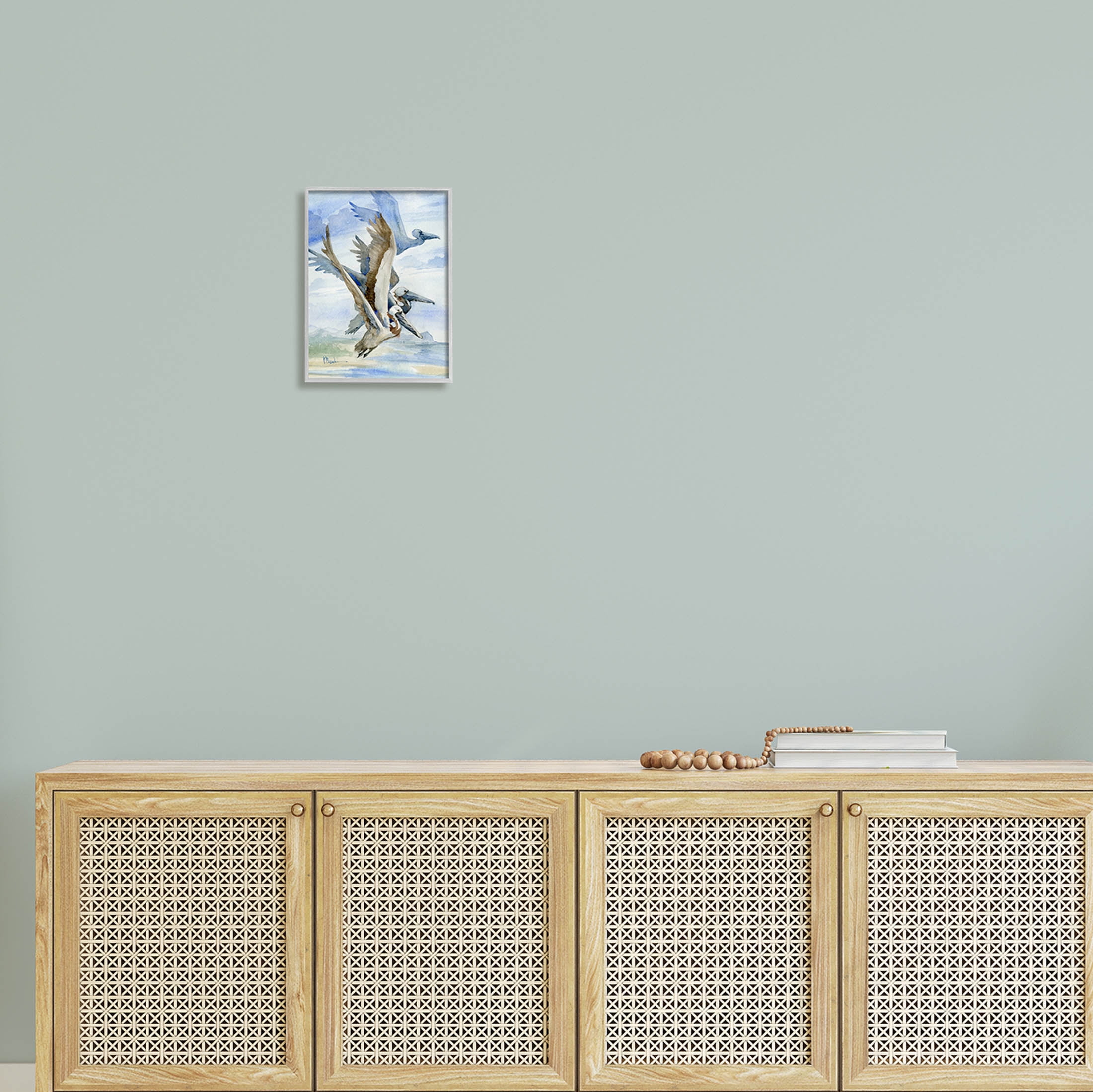 Stupell Industries Pelicans Aloft Bird Flight Trio Painting Gray Framed Art Print Wall Art, Design by Paul Brent
