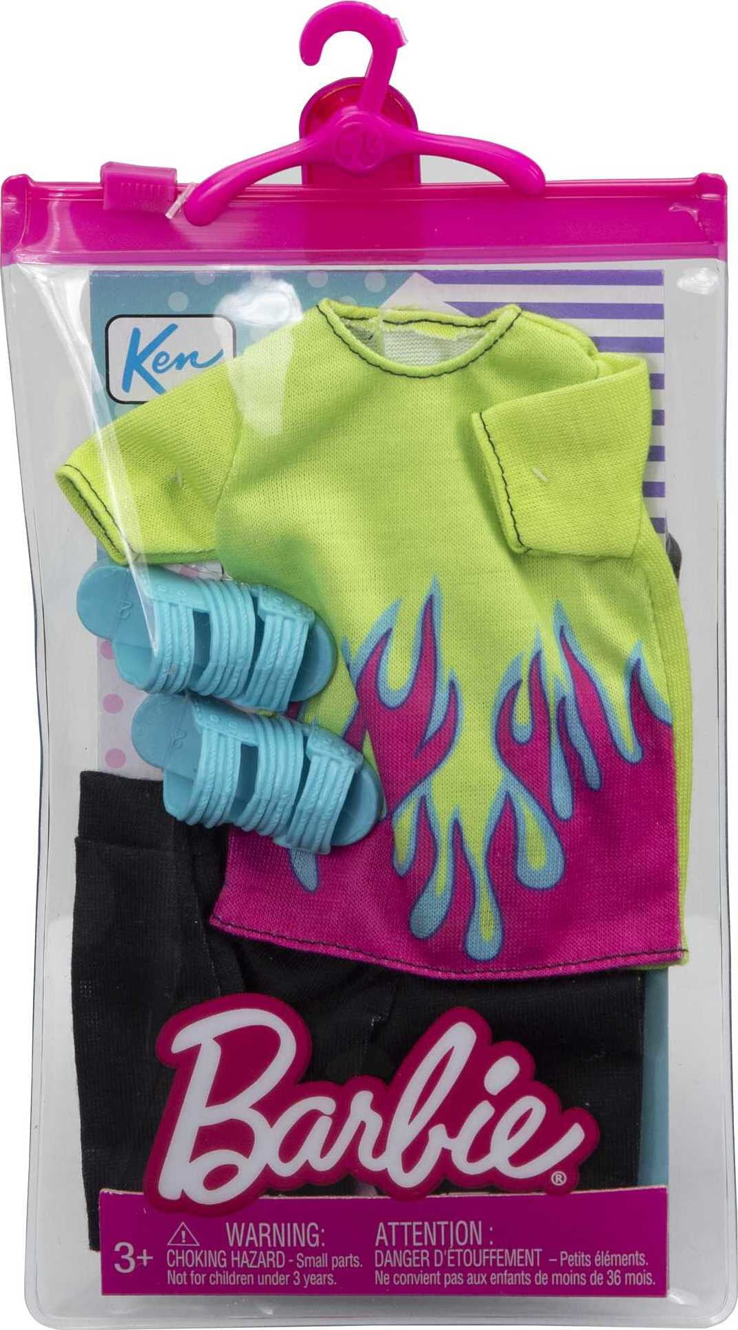 Barbie fashions ken doll clothes pack, neon green shirt with flame