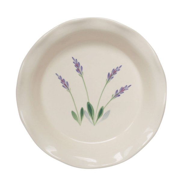 9 Inch Ceramic Deep Dish Pie Pan With Hand Painted Provencal Lavender Design