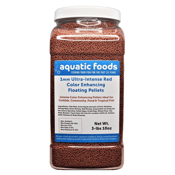 1-mm Ultra-Intense RED Color Enhancing in 7-10 Days Floating Pellets for Baby Discus, Cichlids, Marine Fish, Community Fish, All Tropical and Pond Fish3-lb 10oz Lg Jar