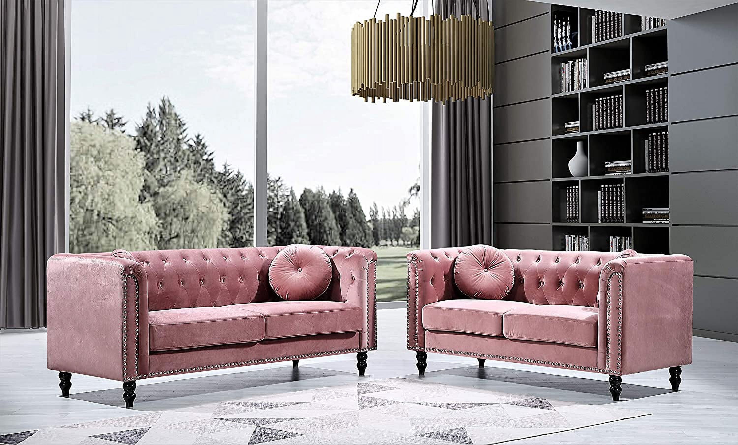 Whetzel Chesterfield 64" Rolled Arms Loveseat, Rose