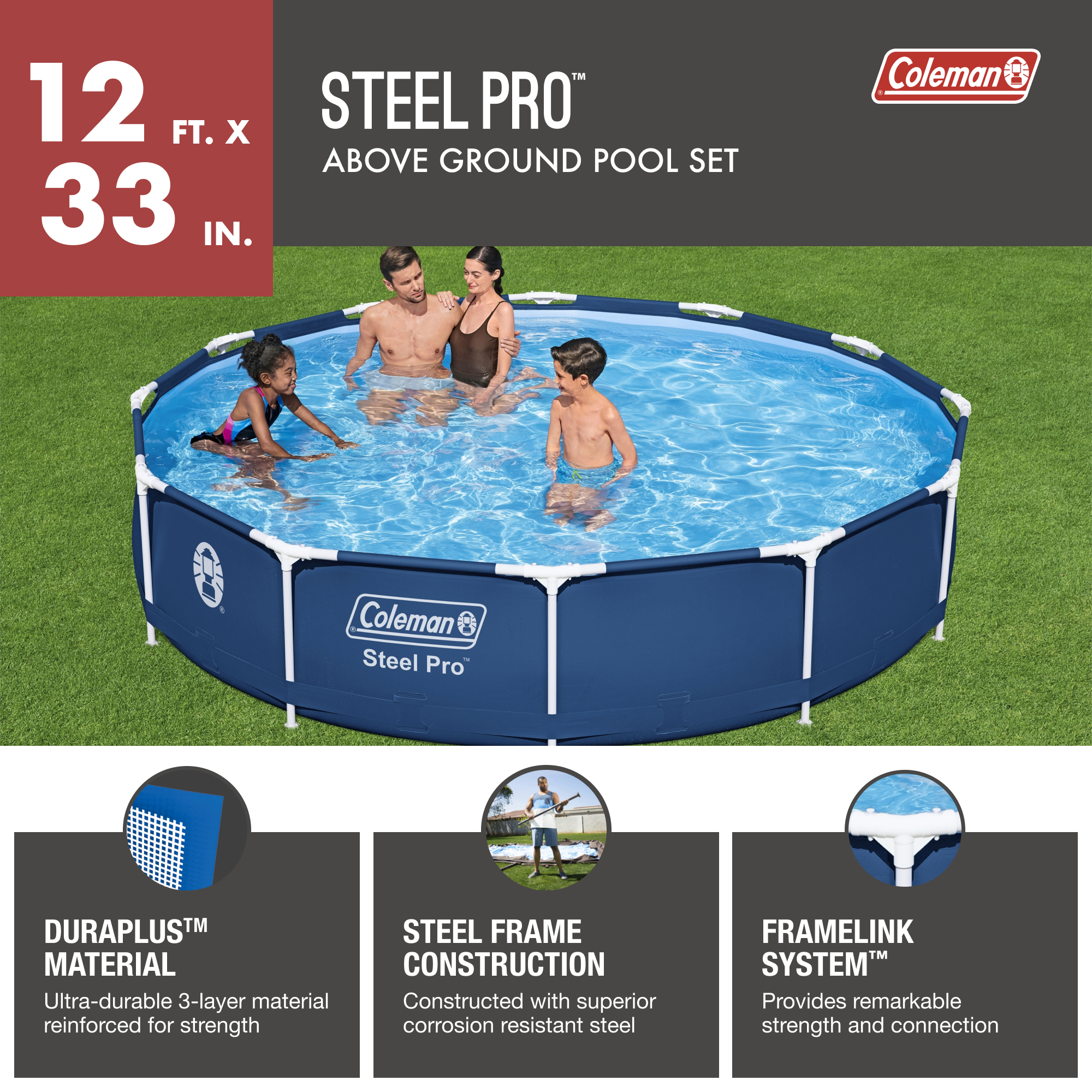 Coleman Steel Pro 12 ft. x 33 in. Round Metal Frame Above Ground Pool Set