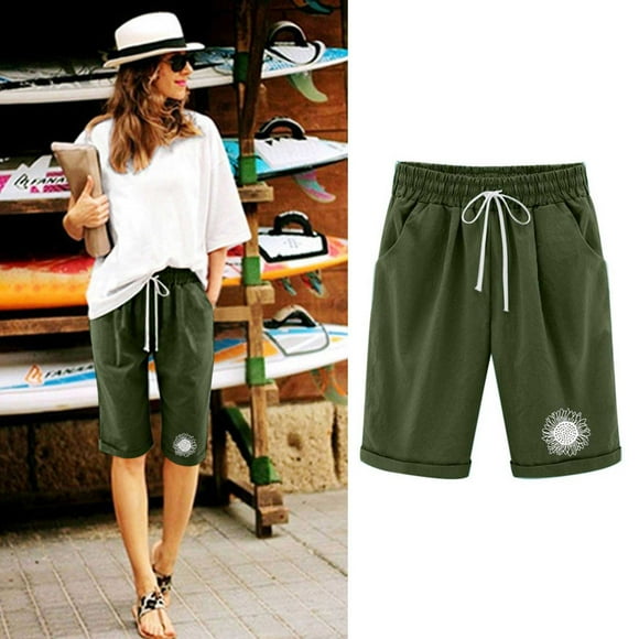Shorts for Women TopLLC Womens Shorts Women's Summer Print Five Points Large Size Cotton Linen Pants Casual Pants Fashion Pants