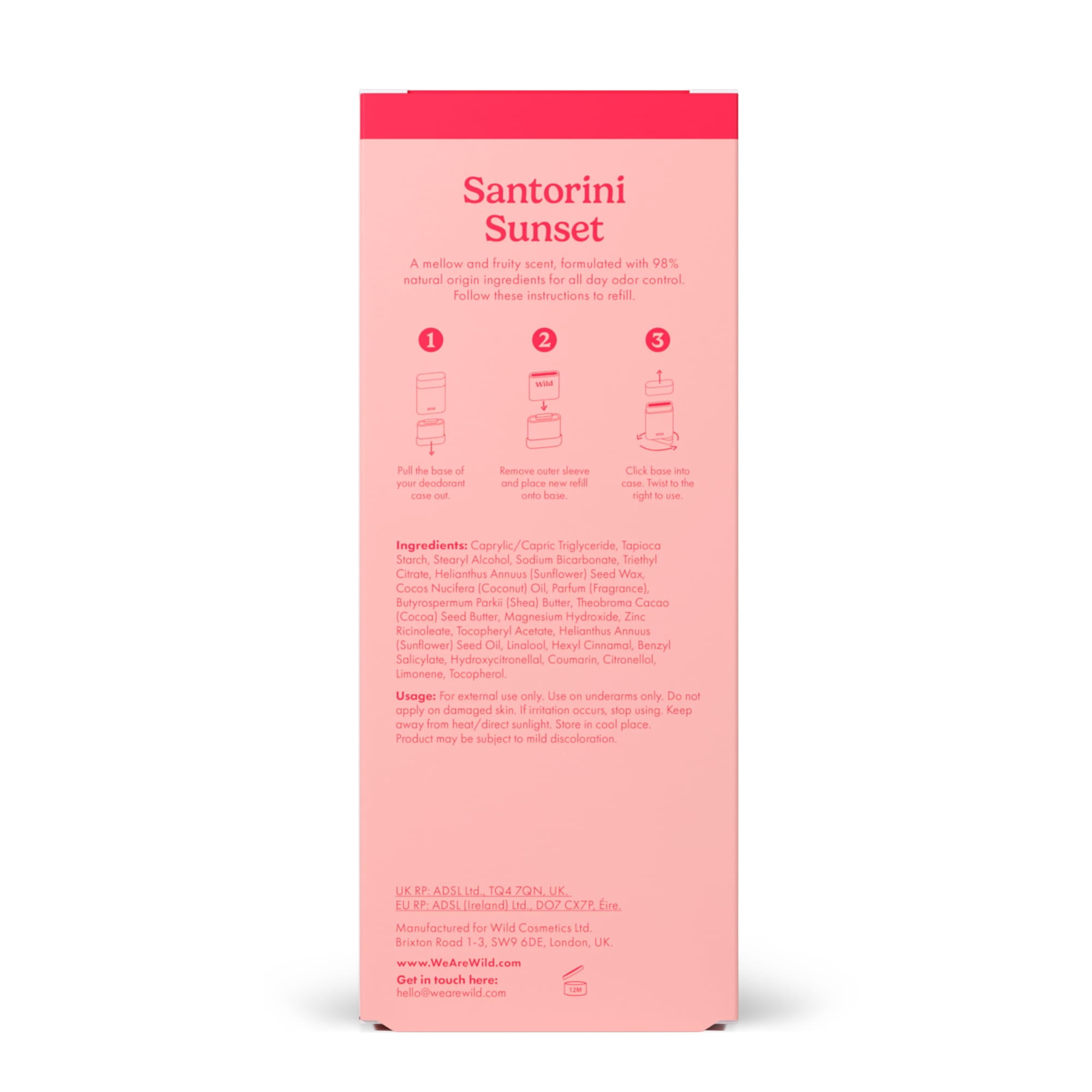 Wild Refillable Deodorant Starter Pack – Aluminum Free. Sunflower Case + Santorini Sunset Refill, for Women and Men, 1.4oz