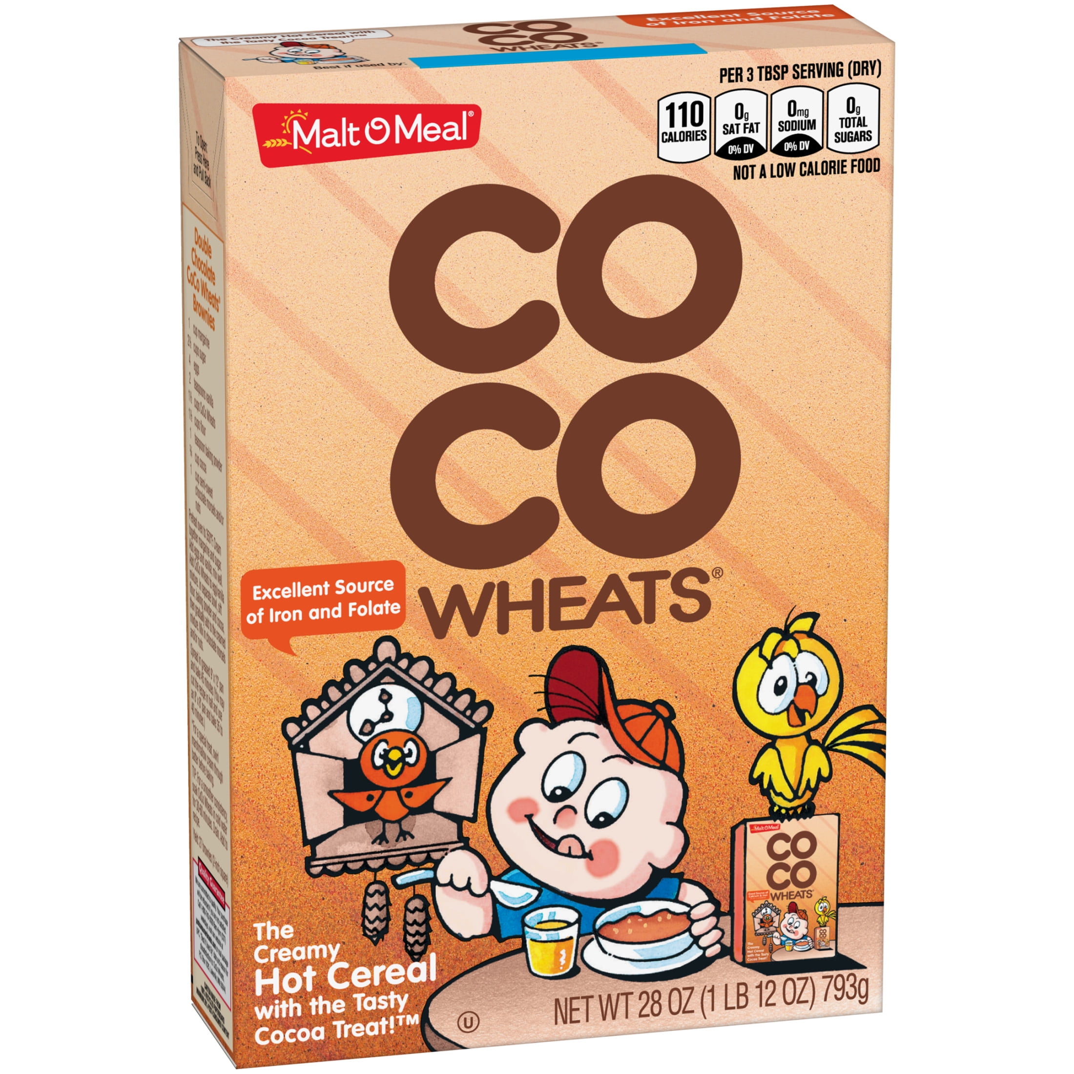 Malt-O-Meal Coco Wheats Original Creamy Breakfast Cereal, Hearty, Quick Cooking, Kosher, Hearty 28 oz (Pack 4)