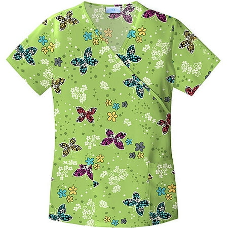Simply Basic Butterfly Meadow Mock Wrap Scrub Top
