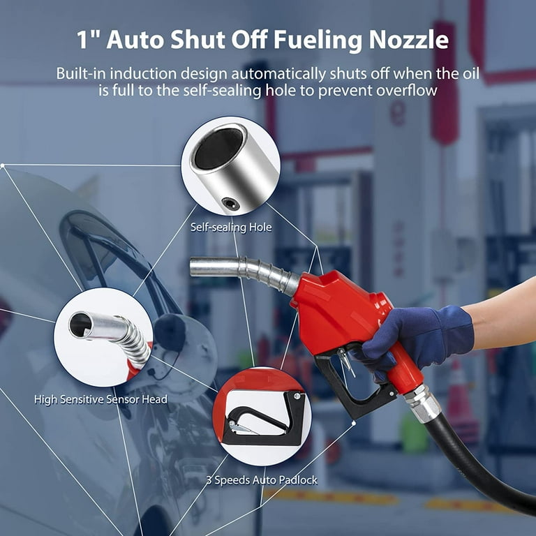 Rocita Diesel Fuel Hose Reel with Fueling Nozzle, 1 inch x 50 ft Retractable Oil Hose Reel Hose Holder, 300 PSI Industrial Auto Hose Oil Heavy Duty