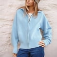 thumbnail image 3 of Fiaer.Full Zip Cardigan for Women.Womens Long Sleeve Turtleneck Loose Fit Comfort Casual Trendy Breathable Going out Knit Tops Sky Blue ONE SIZE, 3 of 6
