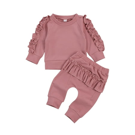 

Ma&Baby Toddler Kids Baby Girls Long Sleeve Ruffle Top Sweatshirt Pants 2pcs Outfit Set