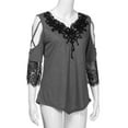 thumbnail image 4 of Bescita Large Size Women Lace Off Shoulder T-Shirt Short Sleeve Casual Top Blouse GY/M, 4 of 6
