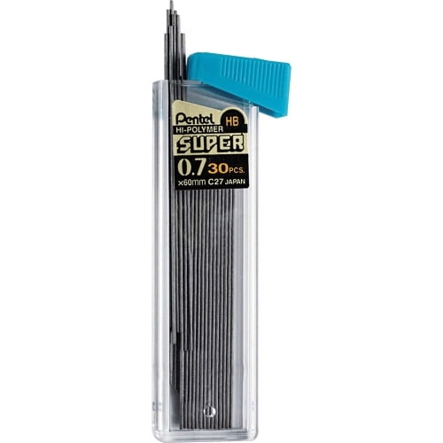 Pentel Super Hi-Polymer Leads 0.7 mmMedium Point - HB - Black - 30 / Tube