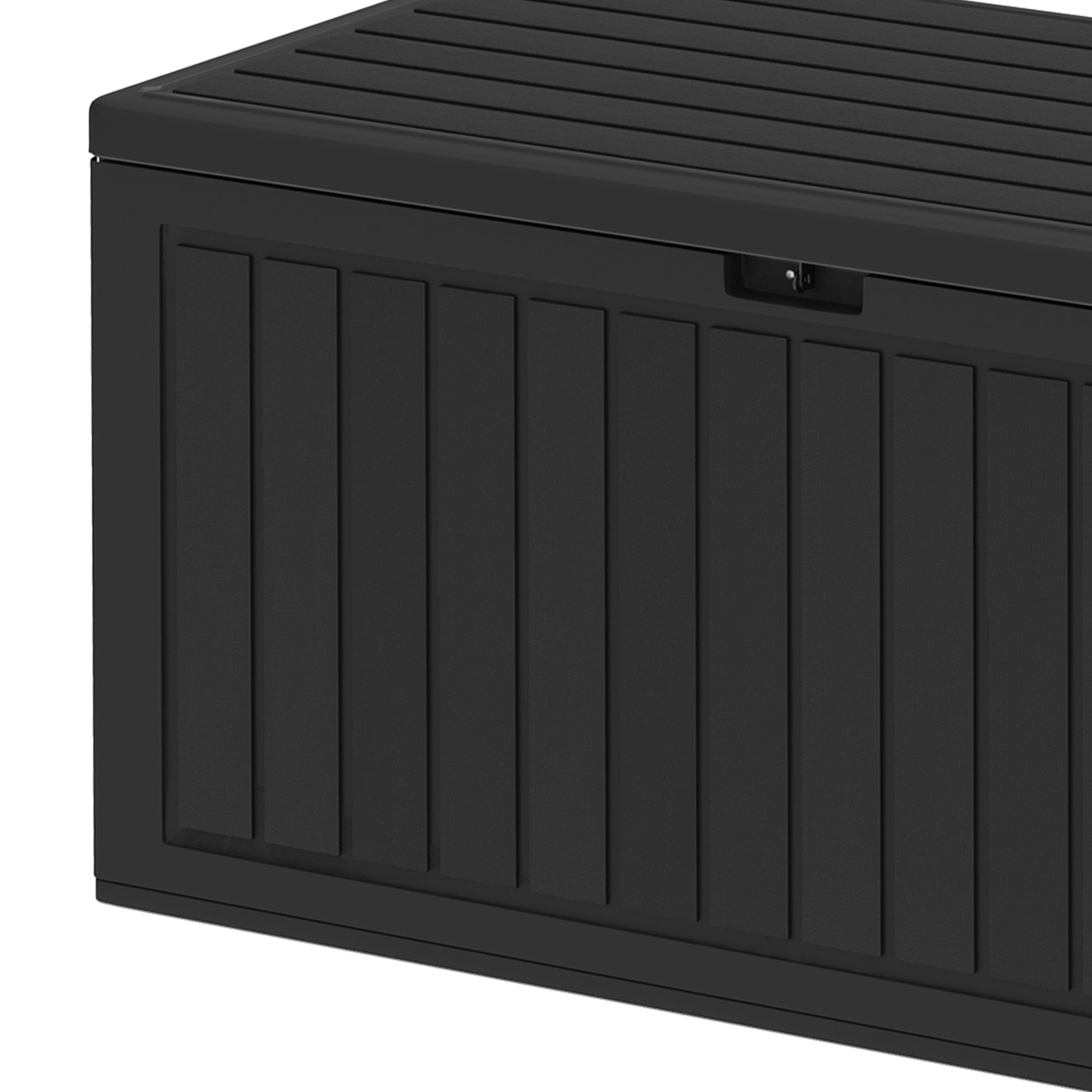Dextrus 90 Gallon Double-Wall Resin Deck Box, Black Waterproof Weather Resistant Outdoor Storage Box, Lockable Container with 450lbs Heavy-Duty Seating for Patio, Garden Tools & Outdoor Essentials
