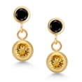 thumbnail image 2 of Gem Stone King 14k Yellow Gold Yellow Citrine and Black Diamond Two Stone Dangle Earrings for Women (0.71 Cttw, Gemstone November Birthstone, Round 4MM, Round 3MM), 2 of 4