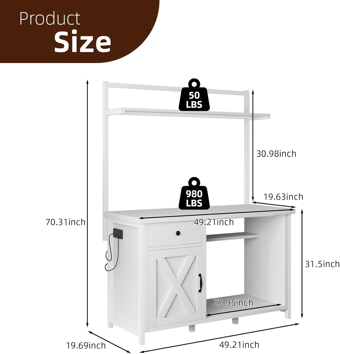 Catrimown Fish Tank Stand with Power Outlet and Led Light, Cabinet for 55-75 Gallon Aquarium, RGB Lighting Strip Ideal for Turtle Enclosure, Supports up to 1100 Pounds, White