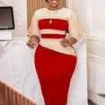 thumbnail image 2 of AURA Plus Size Color Block Pencil Midi Dress Crewneck Half Sleeve High Waist Bodycon Work Office Elegant Dress, 2 of 9