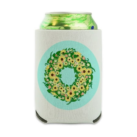 

Summer Wreath Sunflowers Can Cooler - Drink Sleeve Hugger Collapsible Insulator - Beverage Insulated Holder