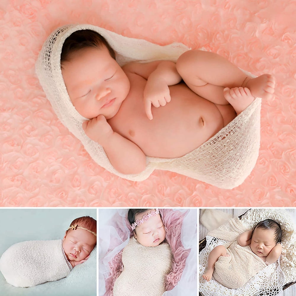 PENGXIANG 2 Pcs Newborn Baby Photography Props Elastic Knitted Photographic Swaddling Clothes Soft And Breathable Blanket Wraps For Infant Boys Girls