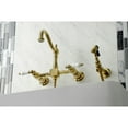 thumbnail image 3 of Kingston Brass KS1262PLBS Heritage Wall Mount Bridge Kitchen Faucet with Brass Sprayer, Polished Brass, 3 of 5