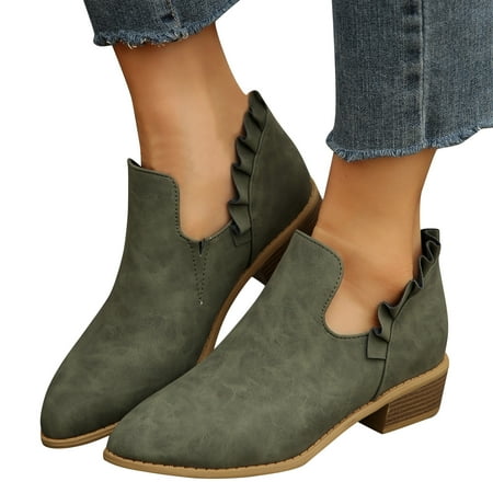Oversized Thick Heels Fashion Shoes  Pleated Lace  Solid Color  Pointed Toe  Four Season Short Boots  Comfortable Walking  Versatile Style  All-Day Comfort  Lightweight  Women s Fashion  Daily Wear