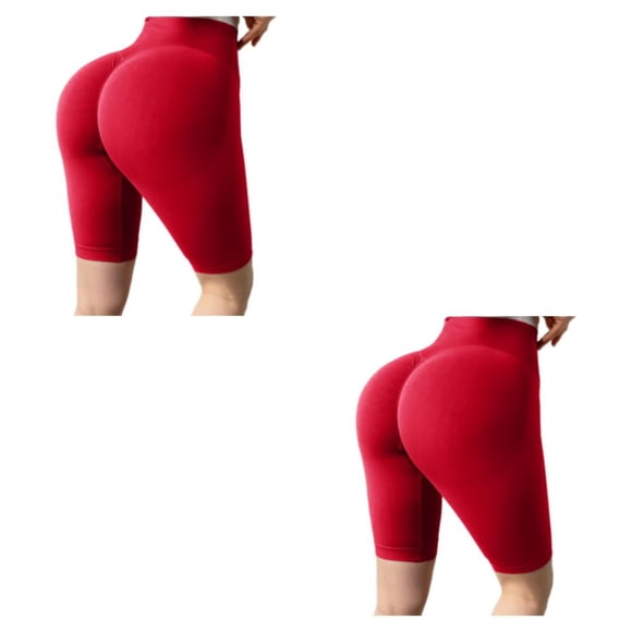 Minnieouse Gimnasio en casa Pantalones cortos para mujeres Niñas Correr Jogging Ciclismo Entrenamiento Cintura alta Levantamiento de glúteos Rojo S 2Conjunto