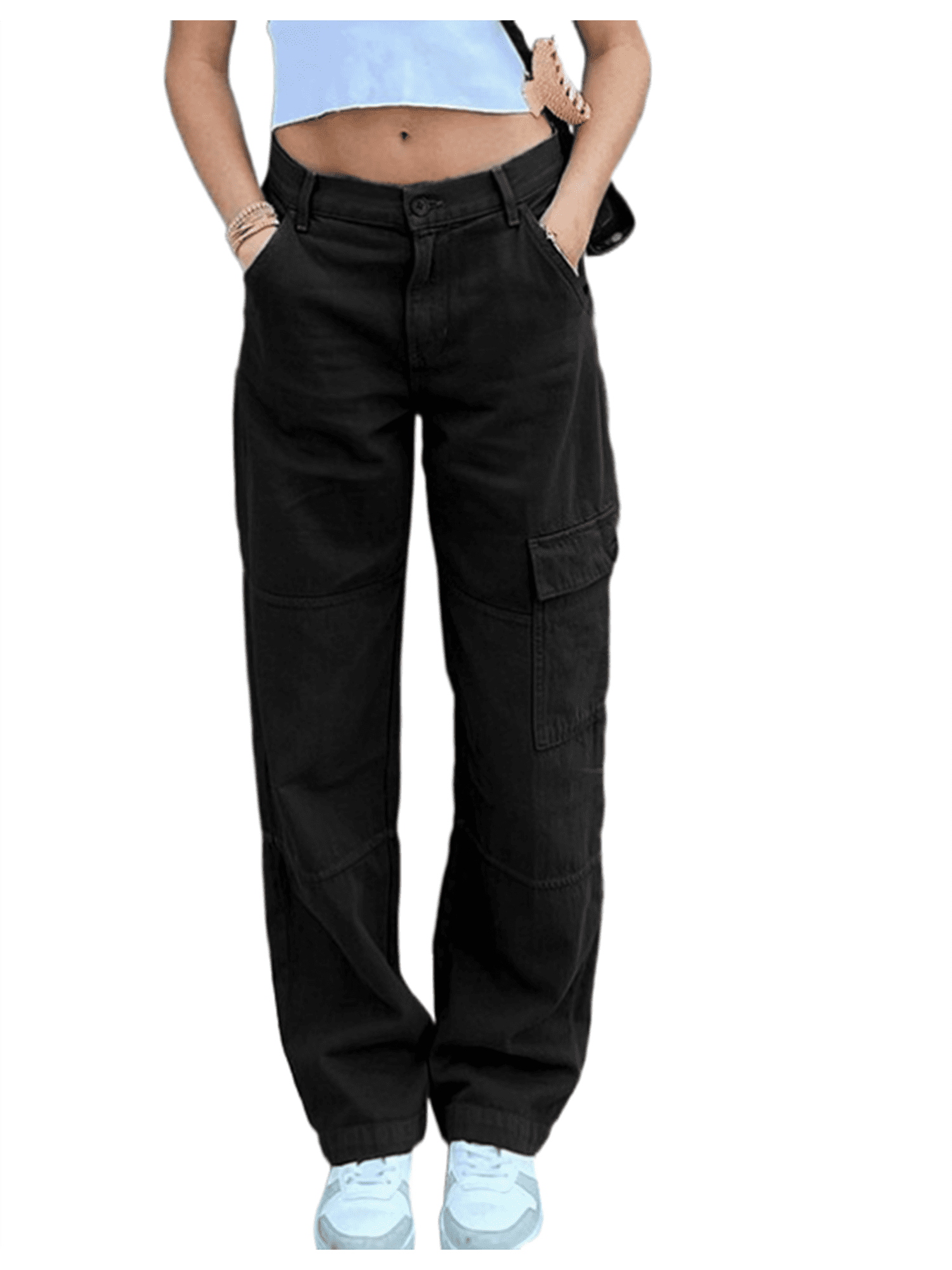 Genuiskids Denim Pants for Women High Waist E-Girl Vintage Straight ...