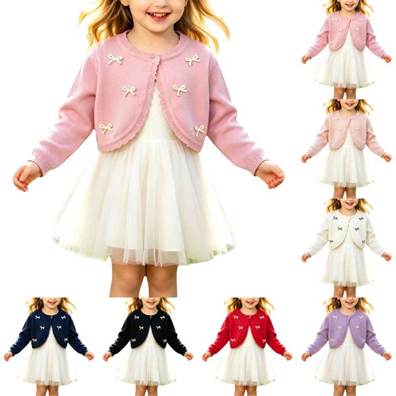 Faraee Toddler Girl Sweater Cardigan Kids Long Sleeve Bowknot Cute Crop Sweaters Ruffle Trim Hem School Uniforms Dress up Jacket 1-14 Years Black