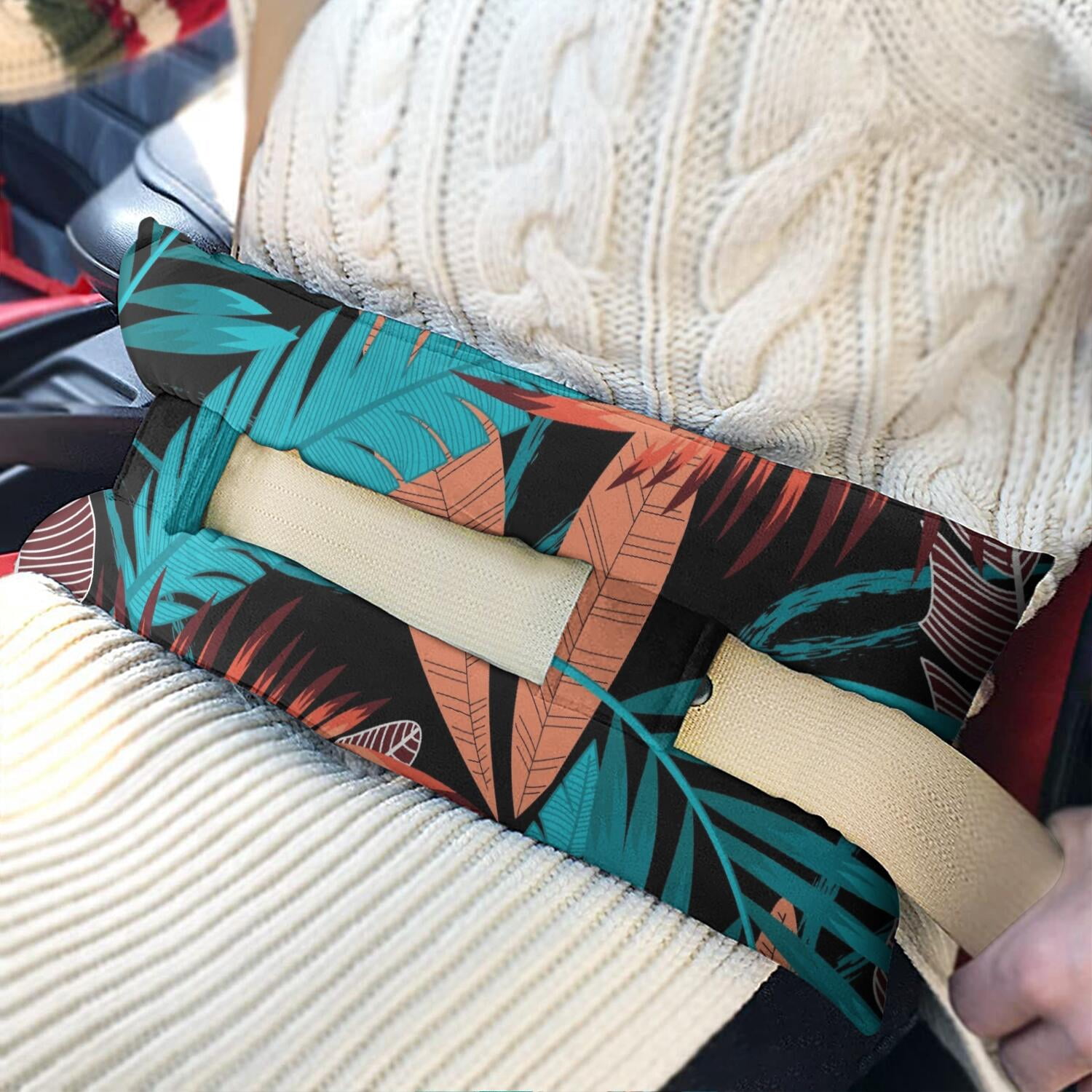 Summer Seat Belt Cushion for Surgery - Hawaiian Floral Mastectomy Pillow - Pressure Relief Heart Surgery Recovery Cushion with Palm Inspired Colors