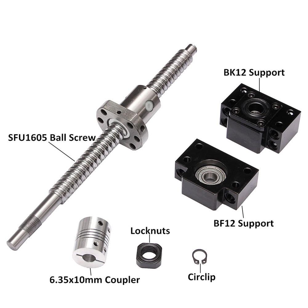 SFU1605 Antibacklash Ball Screw L250mm-750mm & BK12 BF12 6.35x10mm Coupler Set 