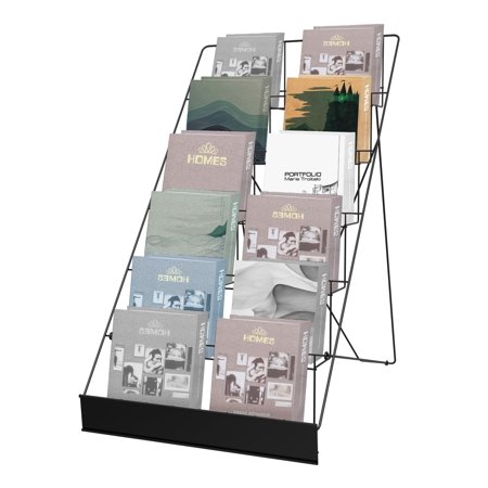 Gtouse 6 Tier Wire Countertop Rack for Literature, 18.11"L x 26.77"W x 31.5"H Open Shelving Holds Both Magazines and Brochures, Includes Sign Channel at the Front, Black