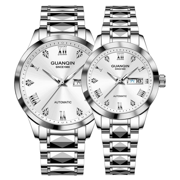 GUANQIN Men Women Couple Lovers Day Date Vintage Wristwatch Analog Japanese MIYOTA Automatic Self-Winding Mechanical Sapphire Crystal Wrist Watch Stainless Steel Luminous Waterproof Business Clock