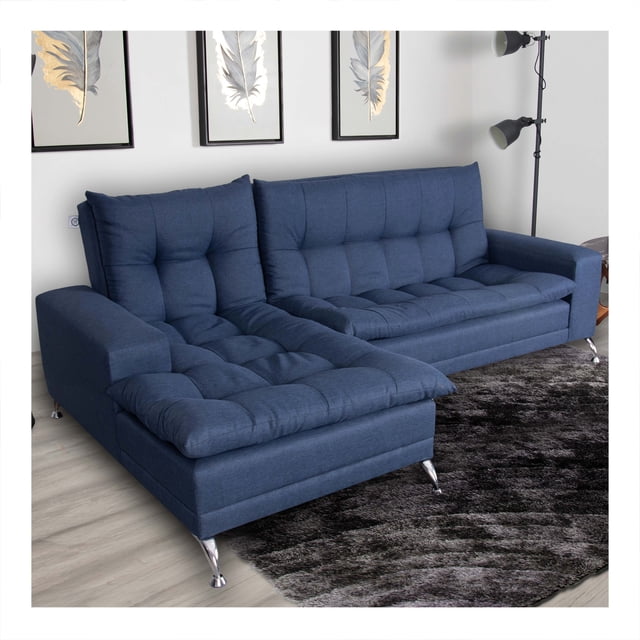 Sofá Cama M & E Muebles Carmen Modular Azul Denim de Lino Izquierda