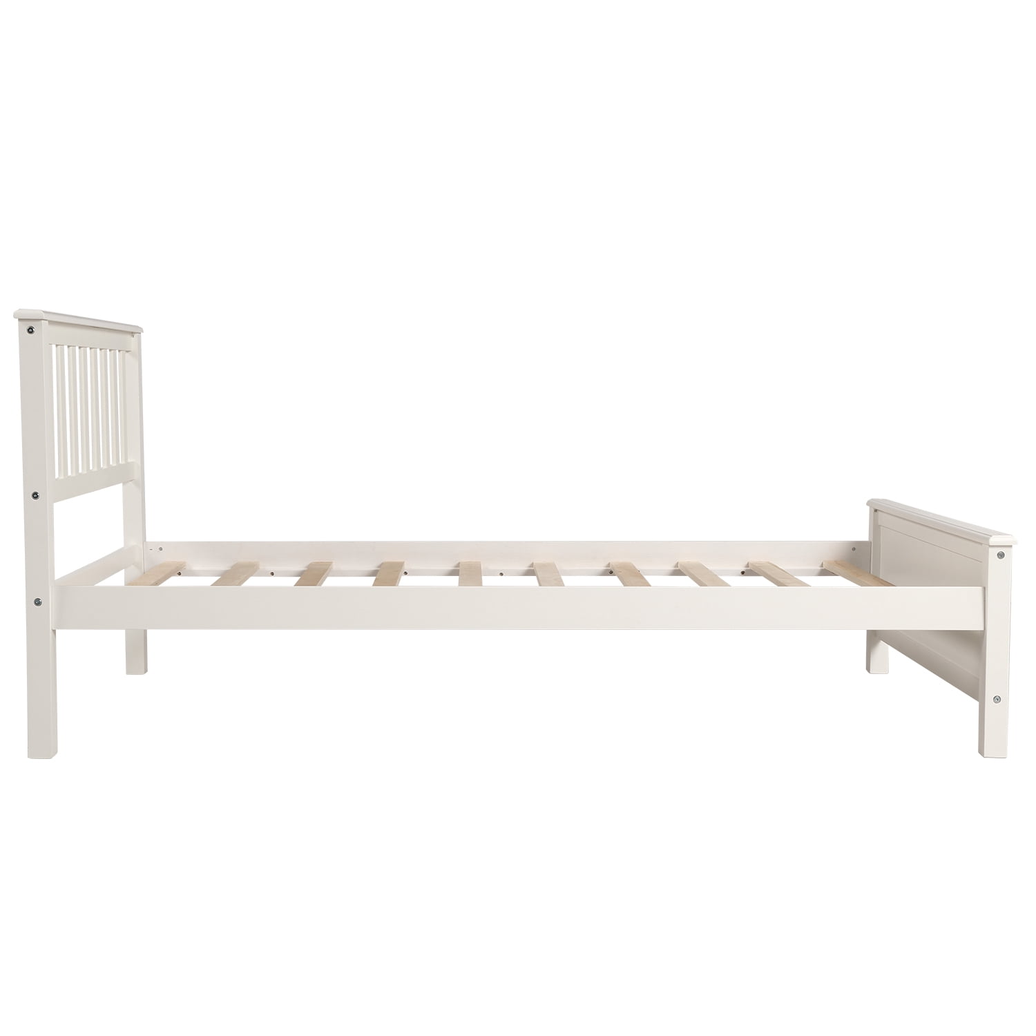 Gewnee Twin Size Wood Platform Bed with Headboard,Footboard and Wood Slat Support for Kids,White