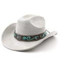 thumbnail image 1 of Haut-de-Forme en Denim Western Classique pour Usage Quotidien - Style Cowboy Intemporel avec Bord Courbé et Design Jazz Anglais, 1 of 2