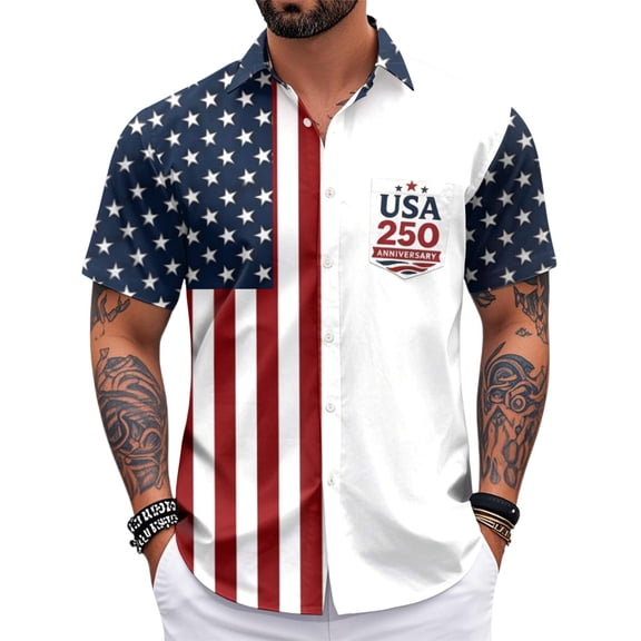 adaychics Patriotic Hawaiian Shirts for Men Flag Cross Lapel Short Sleeve Button Down Summer Beach Shirts for Vacation