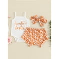 thumbnail image 5 of Baby Girls Summer Shorts Sets Sleeveless Letter Print Camisole Ruffle Floral Shorts Headband Sets, 5 of 10