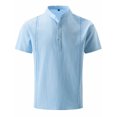 thumbnail image 2 of Jinhomg Men's Summer Lightweight Cotton Linen Shirts Casual Short Sleeve Breathable Comfy Banded Collar Henley for Beach Vacation Sales Today Light Blue L, 2 of 3