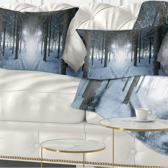 Designart Winter Forest with Dark Woods - Landscape Printed Throw Pillow - 12x20