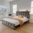 thumbnail image 4 of CHENZM Full Size Bed Frame, Velvet Full Bed Frame with Headboard, Led Light and Charging Station, Platform Bed Frame for Bedroom Apartment, Dorm, Noise-Free, Easy Assembly, Gray, 4 of 9