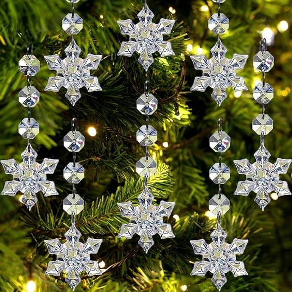 30pk Snowflake Crystal Christmas Ornaments for Tree Decorations, Hanging Clear Acrylic Snowflake Ornaments for Christmas Tree Indoor Home Decor, Snow Flake Stars Winter Party Supplies