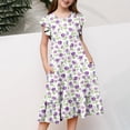 thumbnail image 6 of Girls Ruffled Sleeve Dresses Crew Neck Cute Floral Print Midi Dress Summer Casual Trendy Clothes With Pockets (8-9Years, White), 6 of 6