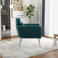 thumbnail image 3 of Chenille Fabric Accent Living Room Chair with 1 Lumbar Pillow and Removable Seat Cushion, Modern Upholstered Single Sofa Armchair with High Back and Golden Steel Legs, Peacock Blue, 3 of 7