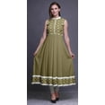 thumbnail image 2 of Bimba Olive Green3 Geometric Anarkali Dress Mandarin Collar Sleeveless Kurtis for Women Print Maxi Dress XXX-Large, 2 of 6