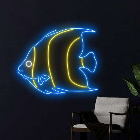 Handmadetneonsign Angel Fish Neon Sign, Fishing Neon Led Light Art Decor, Angel Fish Wall Decor