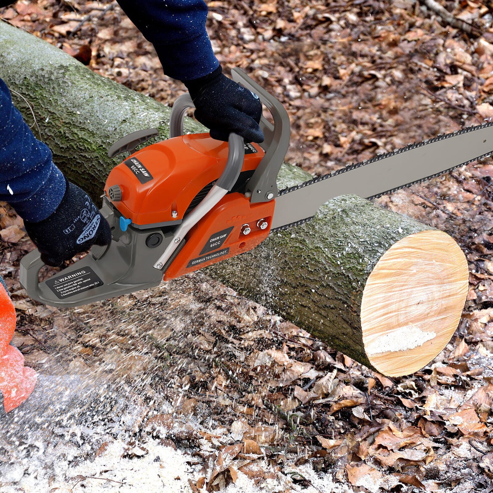 2.8kw 60cc Orange Gas Chainsaw,22in Max Cut,2-Stroke Air-Cooled,Cordless,Safe & Comfortable,Ideal for Garden & Logging
