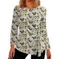 thumbnail image 1 of Gibobby Playeras Mujer Top casual de manga larga con cuello redondo y estampado floral de otoño/invierno para mujer（Beige， XL), 1 of 4