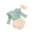 thumbnail image 4 of Honganda Ensemble 3 Pcs pour Fille, Barboteuse avec Short à Volants et Bandeau, 4 of 8