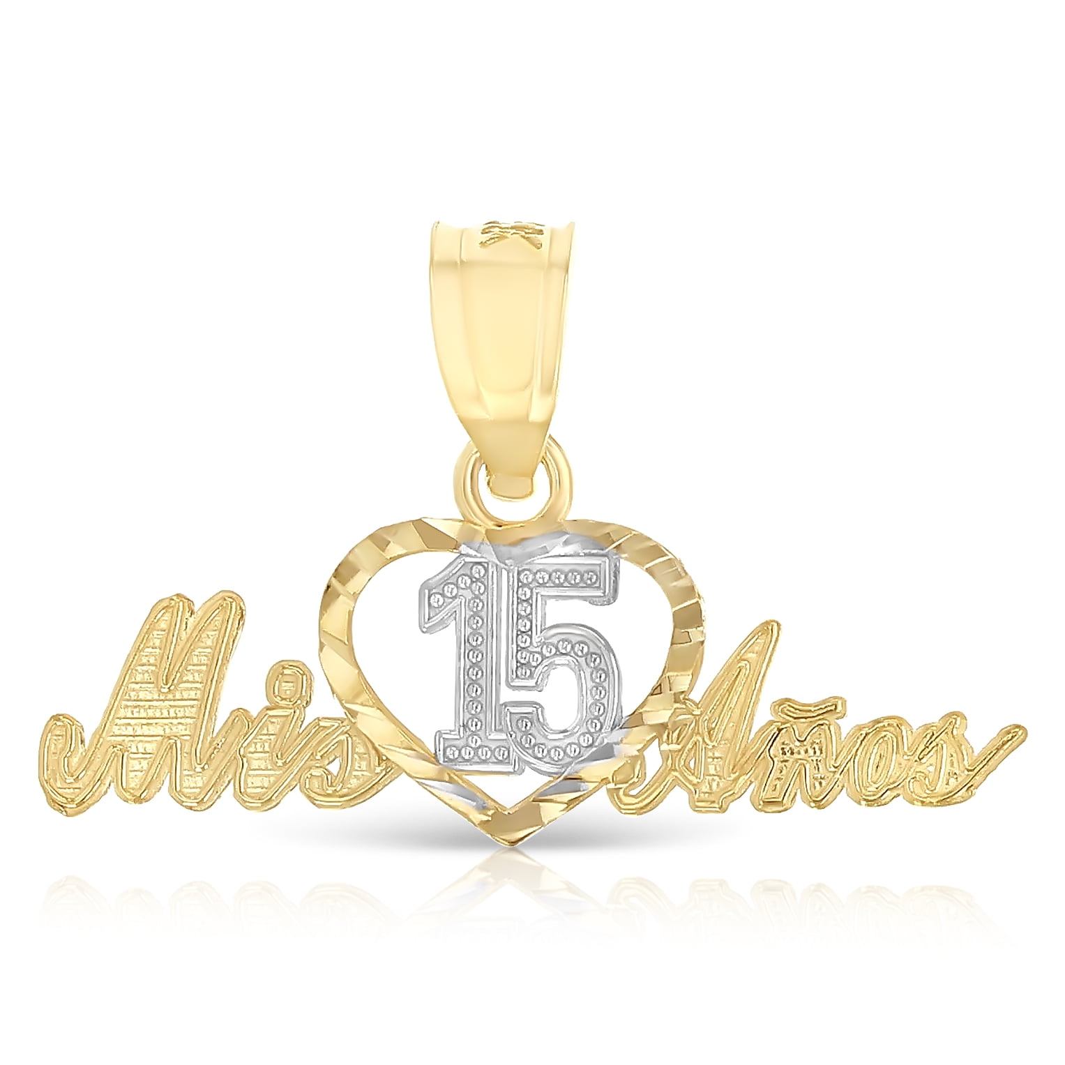 Ioka14K Two Tone Gold Sweet 15 Years Quinceanera Heart Mis 15 Anos