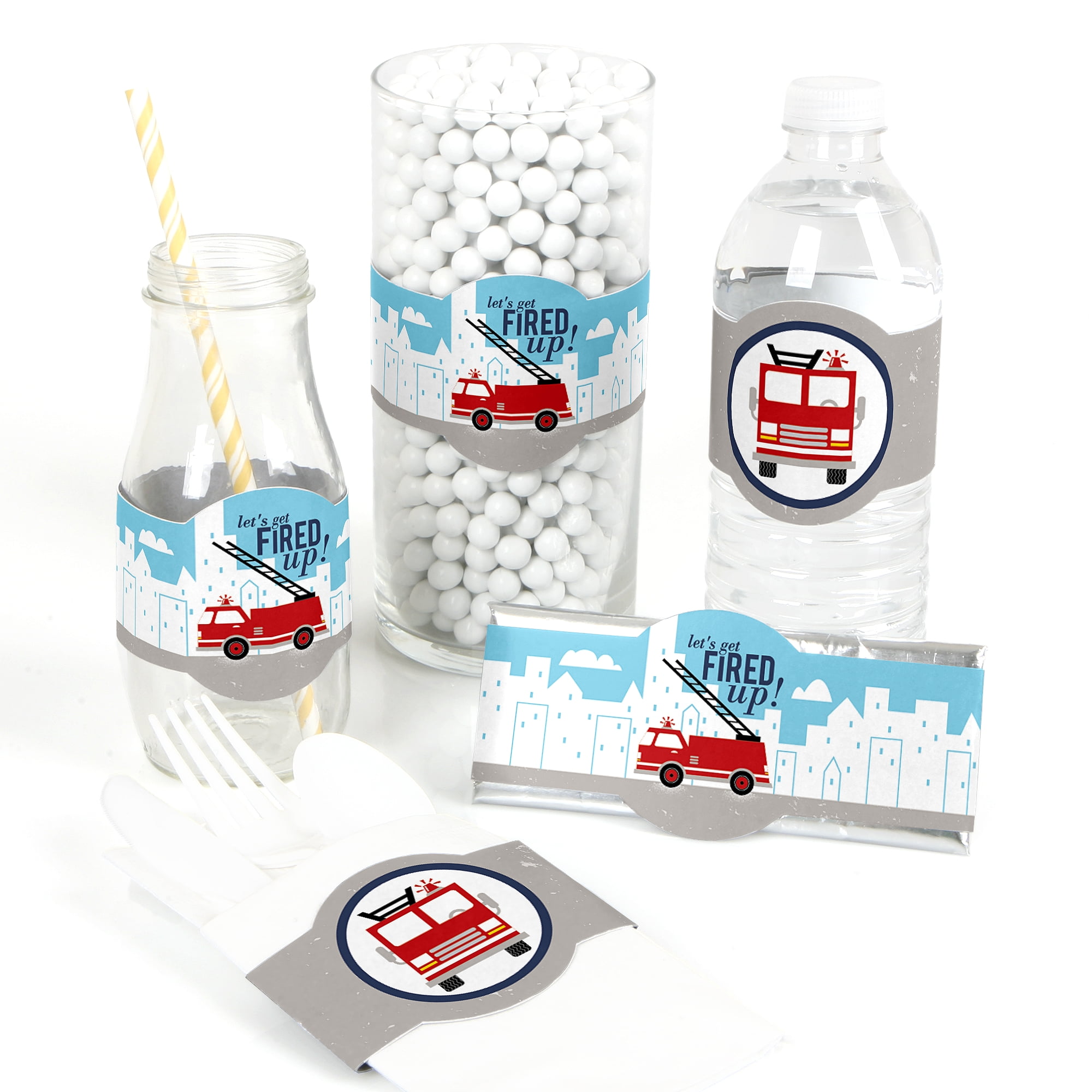 DIY Party Supplies Firefighter Firetruck Baby Shower or Birthday Party DIY Wrapper Favors and Decorations Set of 15 Fired Up Fire Truck 