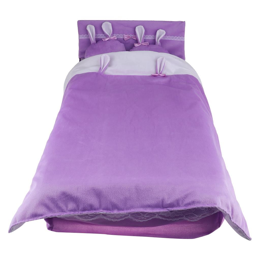 Harilla Lit De Poupée 1/12 – Meublé Miniature – Couette Oreiller – Bois Rose – 19,7x13,5x13 Cm